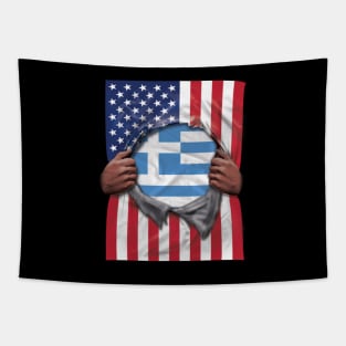 Greece Flag American Flag Ripped - Gift for Greek From Greece Tapestry