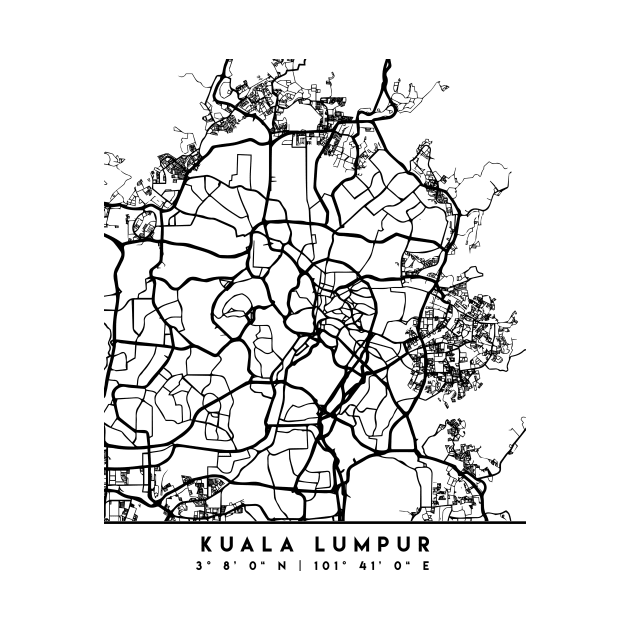 KUALA LUMPUR MALAYSIA BLACK CITY STREET MAP ART by deificusArt