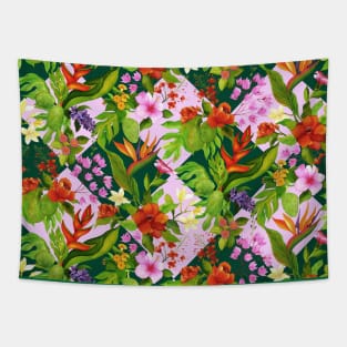 Pink and Green Tropical Flora Tapestry