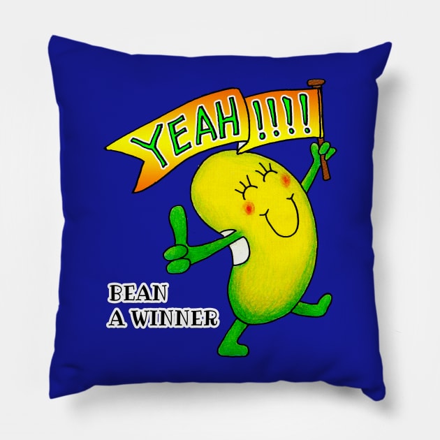 Just Bean Happy - Bean a Winner! Pillow by justbeanhappy