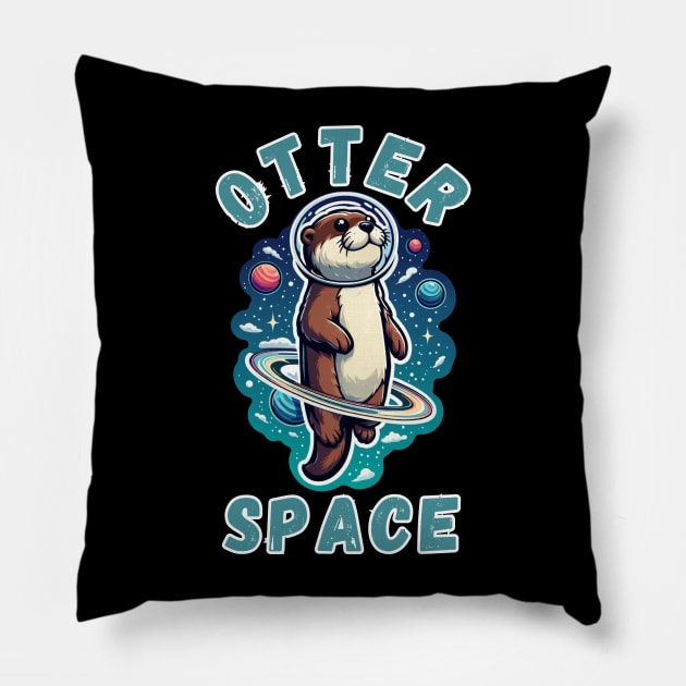 Otter Space lover Astronaut Funny Space Otter Pillow by Figurely creative