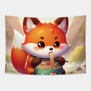 Cute Fox Eating Ramen Tapestry