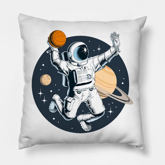 Astronaut Playing Basketball Pillow by saigon199x