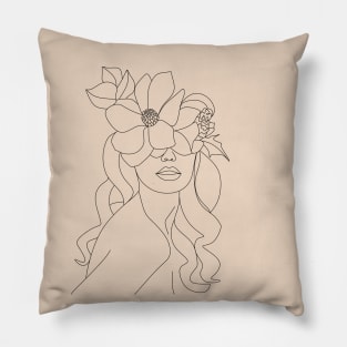 Minimalist Female Line Drawing Flower head Woman Pillow