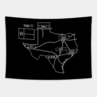 Texas State Map Black Outlines Tapestry