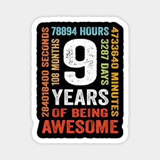 9th Birthday 9 Years Old Vintage Retro 108 Months Boy Girl Magnet