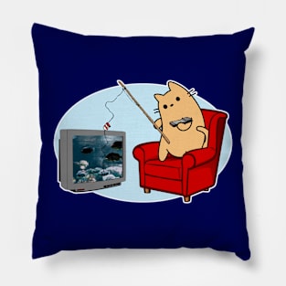 Feline TV Fishing Adventure - Cartoon Cat Pillow