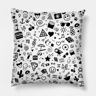 Cartoon Icons Super Cool Doodle Art Black and White Doodles Pillow