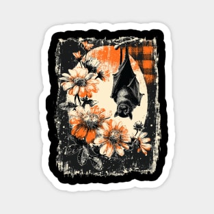 Vintage Halloween Bat with Flowers Retro Gothic Spooky Aesthetic Magnet