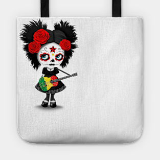 Sugar Skull Girl Playing Mali Flag Guitar Tote