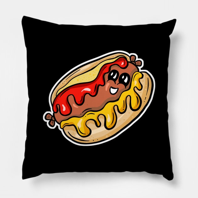 Cute Hotdog Cartoon Character - Bob Pillow by Squeeb Creative