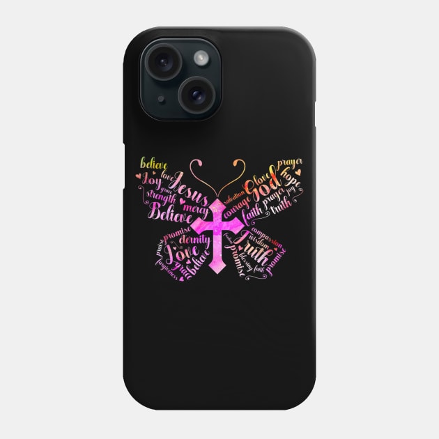 Butterfly Prayer Jesus Christian Cross Floral Pattern Phone Case by Carmenshutter