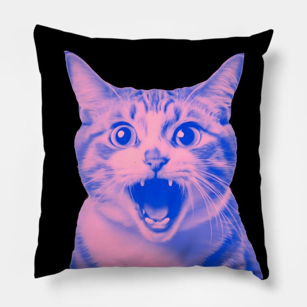 Funny Cat Meme Scared Pillow by Ravenglow