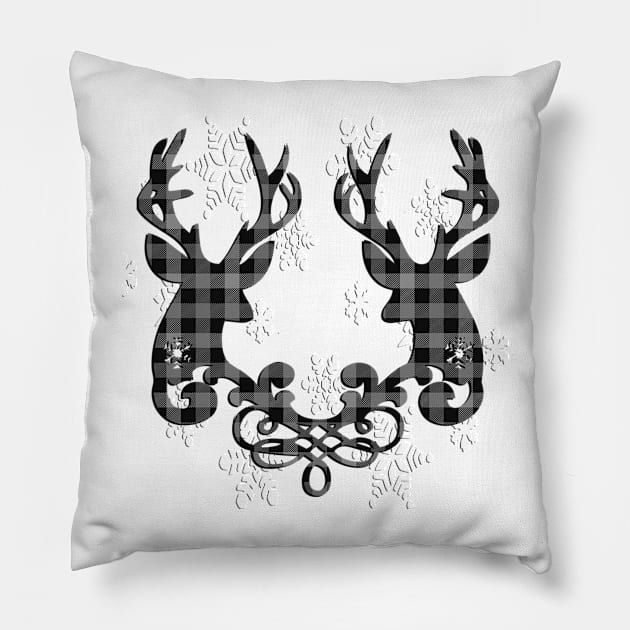 Buffalo Checked Reindeer & Snowflakes, Cute Winter Season Farmhouse Christmas Pillow by tamdevo1