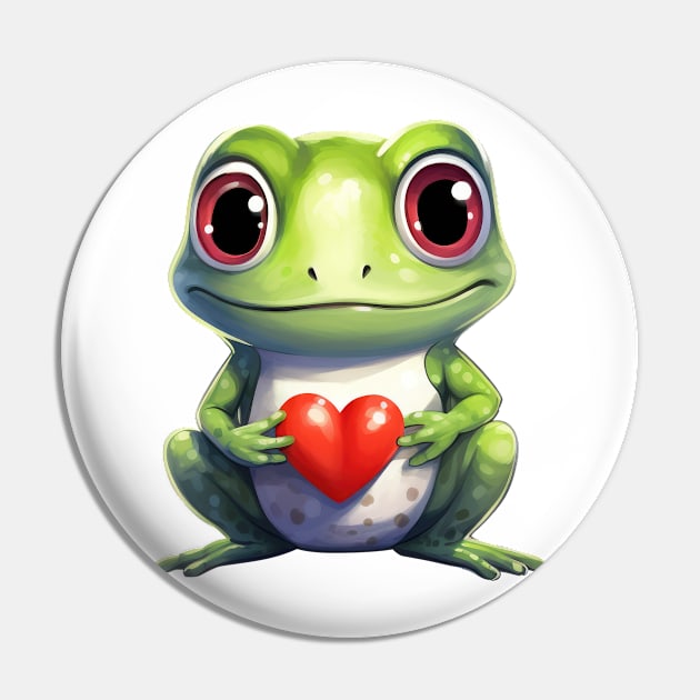 Valentine Frog Holding Heart Pin by Chromatic Fusion Studio