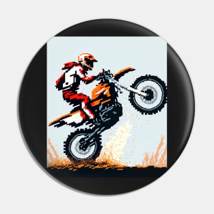 Dirt bike cool wheelie with pixel art style orange and tan Pin