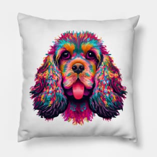 American Cocker Spaniel Dog Colorful Art Pillow