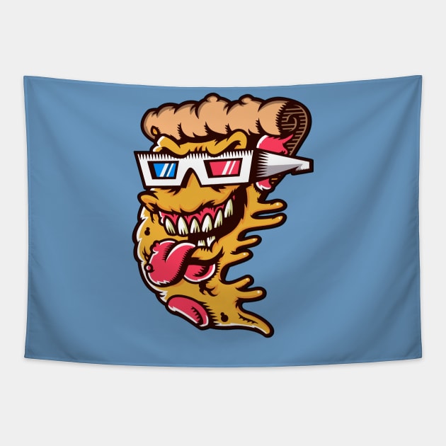 Retro Cartoon Pizza with 3D Glasses Tapestry by SLAG_Creative