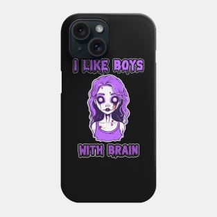 Zombie Halloween "I Like Boys With Brain" Violet Cute Pastel Retro Phone Case