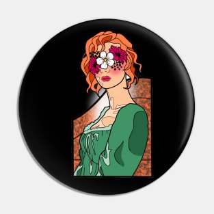 woman Girl head flowers neo traditional  romantic Pin