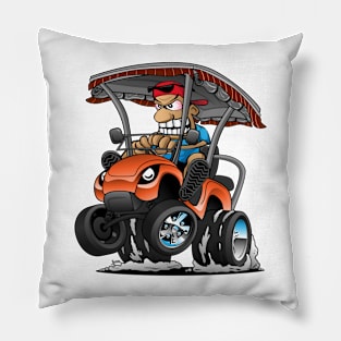 Funny Golf Cart Hotrod Golf Car Popping a Wheelie Cartoon Pillow