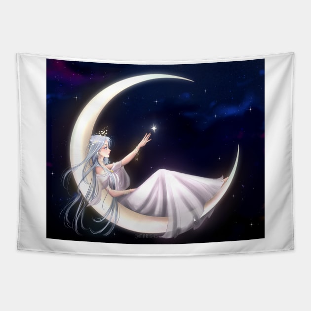 Girl on the Moon Tapestry by Mari945