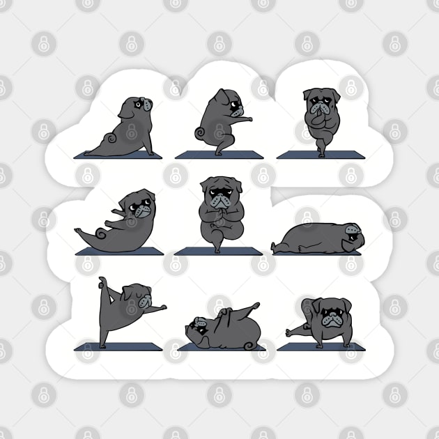 Black Pug Yoga Magnet by huebucket