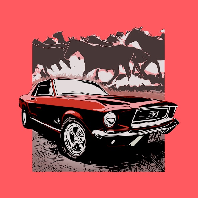 Red 1968 Ford Mustang with Horses by ZoeysGarage