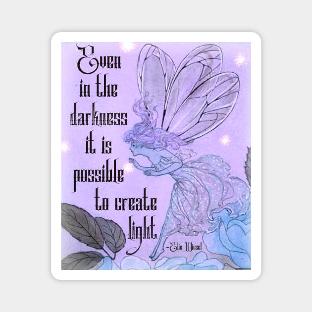 Magical Sapphic Fairy Vintage Art with Elie Wiesel Quote Magnet by ichewsyou