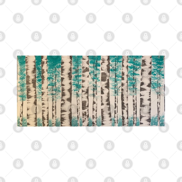 White Birch Trees with Turquoise Leaves by J&S mason