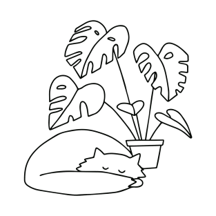 Cat and Plants line art T-Shirt