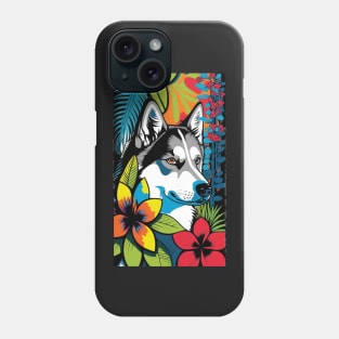 Husky Dog Vibrant Tropical Flower Tall Retro Vintage Digital Pop Art Portrait 3 Phone Case