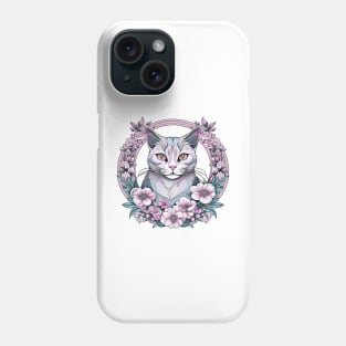 Pink Cat Floral Circle Phone Case