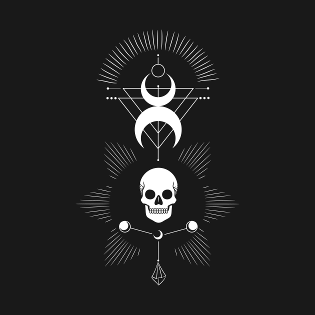 Skull & Moon • Witchcraft Symbol • White by Rike Mayer