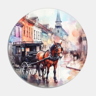 Artist illustration of an idealist town from the horse and buggy days. Pin
