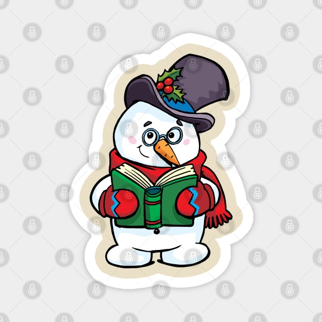 Snowman holds a book in front of him and reads with a smile Magnet by duxpavlic