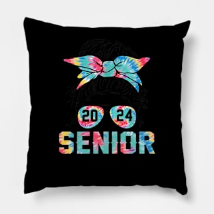 Mom Class Of 24 Senior 2024 Messy Bun Tie Dye Pillow