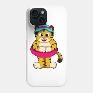 Tiger at Swimming with Swim ring & Hat Phone Case