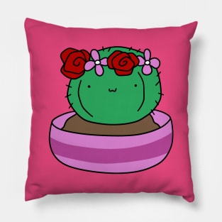 Little Cactus Wearing a Flower Crown Pillow