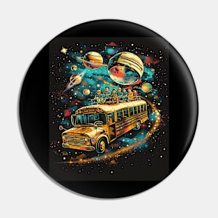 Galactic School Run: Vintage Space Bus Adventure Tee Pin