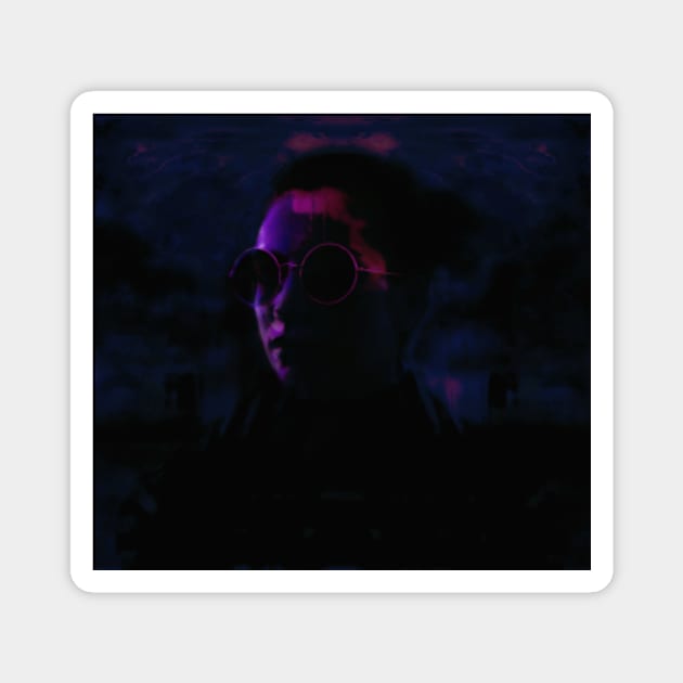 Beautiful girl with round glasses. Dark, like in night dream. Dim, blue and violet. Magnet by 234TeeUser234