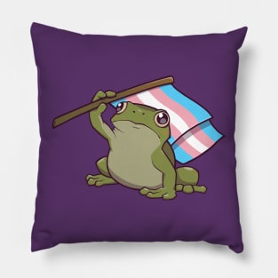 Transgender Pride Flag-Holding Frog Pillow