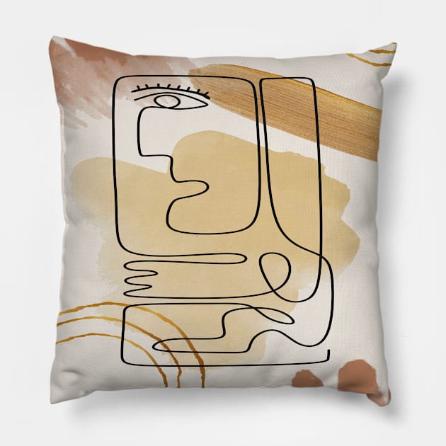 Abstract linear maya ancient face and hand illustration, Tribal one line drawing, watercolor shapes background Pillow by Modern Art