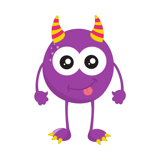 Cute Monster, Purple Monster, Funny Monster, Horns by Jelena Dunčević