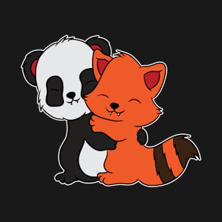 Cute Red Panda Hugging Black Panda Babies T-Shirt