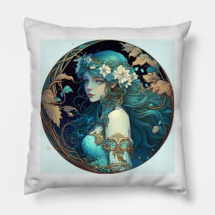 Azure Princess - Art Nouveau Style Pillow