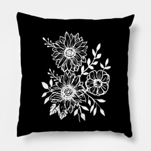 Sunflowers, Wildflowers, Boho, Hippie, Hand drawn Pillow