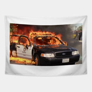 Burning Cop Car Tapestry