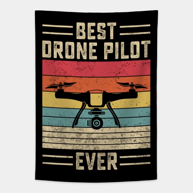 Best Drone Pilot Ever Funny Retro Vintage Tapestry by Visual Vibes