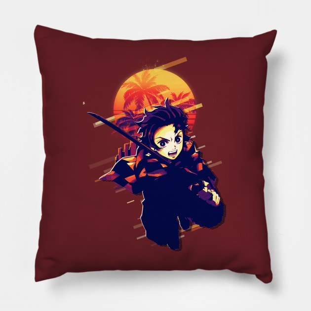 Tanjiro Retro Art Style Pillow by SiksisArt